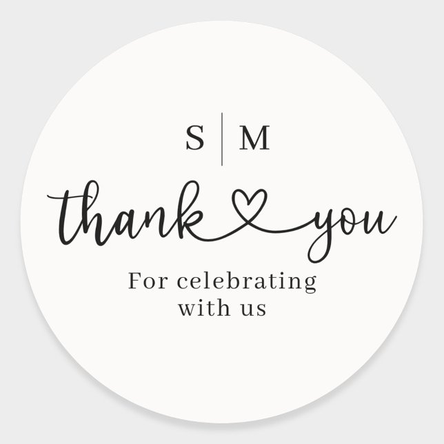 Pegatina Redonda Thank You Script Heart Wedding Round Sticker (Subido por el creador)