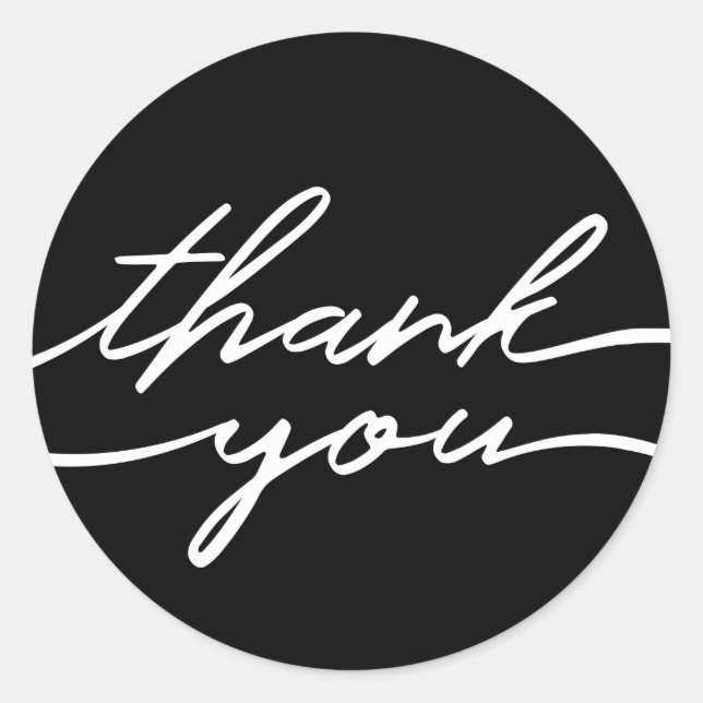 Pegatina Redonda "Thank You" Script Lettering Elegant Black Sticker (Anverso)