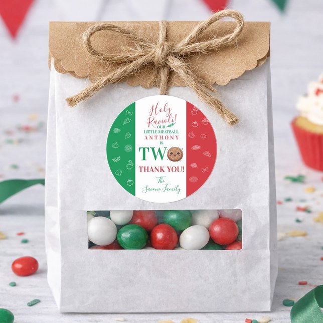 Pegatina Redonda Thank You Second Birthday Party Italian Meatball (Thank You Second Birthday Party Italian Meatball Classic Round Sticker)