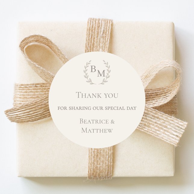 Pegatina Redonda Thank you sharing our day ivory monogram wedding (Subido por el creador)