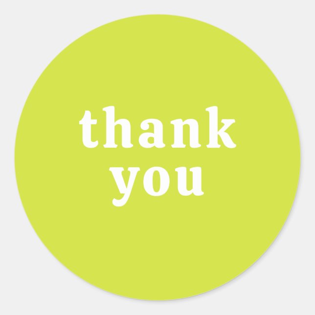 Pegatina Redonda Thank You Simple Retro Font Wedding Chartreuse (Anverso)