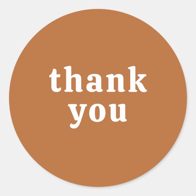 Pegatina Redonda Thank You Simple Retro Font Wedding Copper Tan (Anverso)