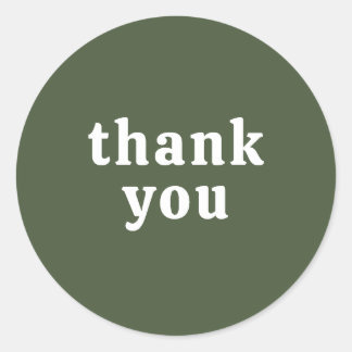 Pegatina Redonda Thank You Simple Retro Font Wedding Dark Green