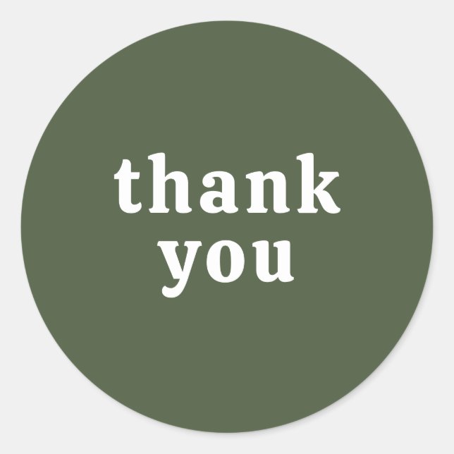 Pegatina Redonda Thank You Simple Retro Font Wedding Dark Green (Anverso)