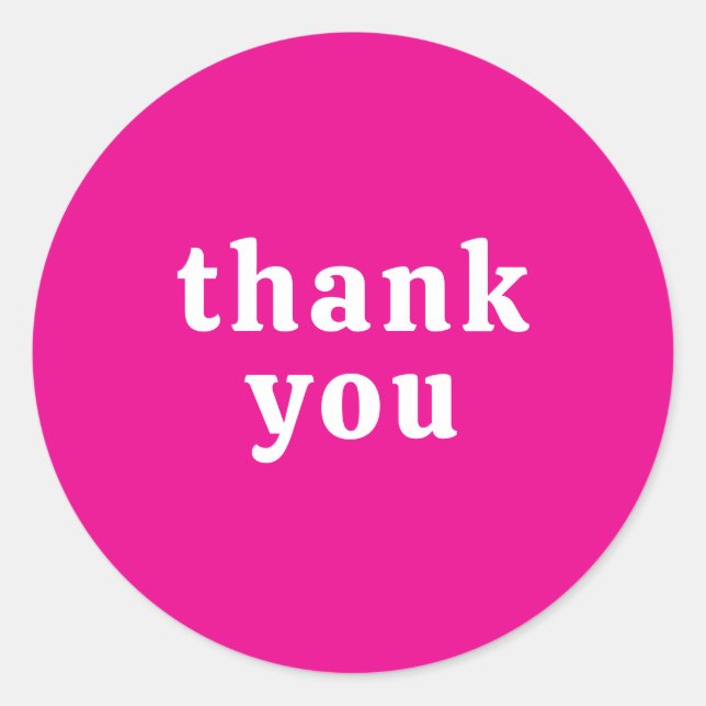 Pegatina Redonda Thank You Simple Retro Font Wedding Hot Pink (Anverso)