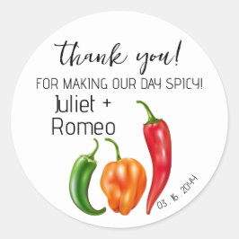 Pegatina Redonda Thank You Spicy Hot Pepper Wedding