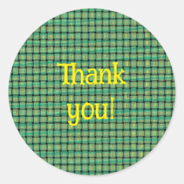 Pegatina Redonda Thank you stickers on green yellow weave pattern