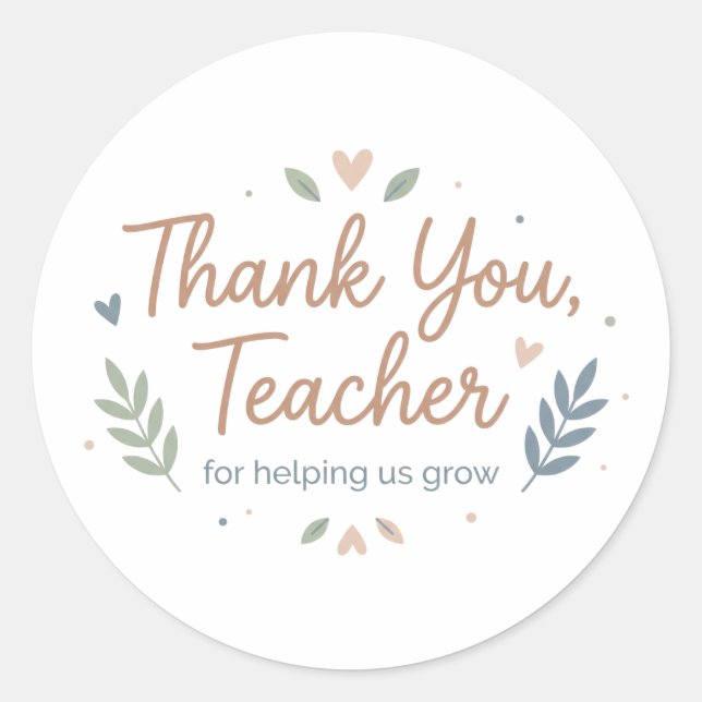 Pegatina Redonda Thank You Teacher for Helping Us Grow (Anverso)