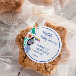 Pegatina Redonda Thank You Tropical Toucan Bird Baby Shower