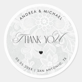 Pegatina Redonda Thank You White Lace Wedding Favor Label