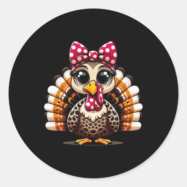 Pegatina Redonda Thankding Leopard Turkey Thankding Autumn Fa (Anverso)