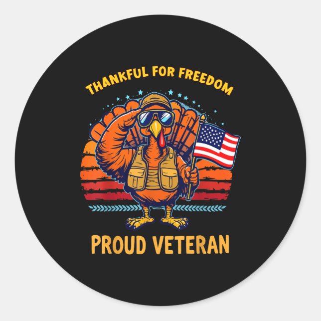 Pegatina Redonda Thankful For Dom Proud Veteran Patriotic Thanksgiv (Anverso)