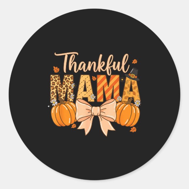 Pegatina Redonda Thankful Mama Pumpkin Fall Coquette Bow Thanksgivi (Anverso)