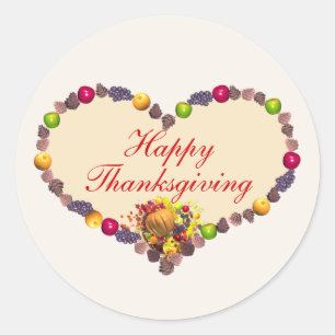 Pegatina Redonda Thankings Heart y Cornucopia