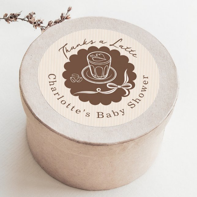 Pegatina Redonda Thanks A Latte Cafe Bebe Coffee Bow Baby Shower (Subido por el creador)