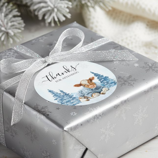 Pegatina Redonda Thanks Baby Cow Christmas Winter  (Subido por el creador)