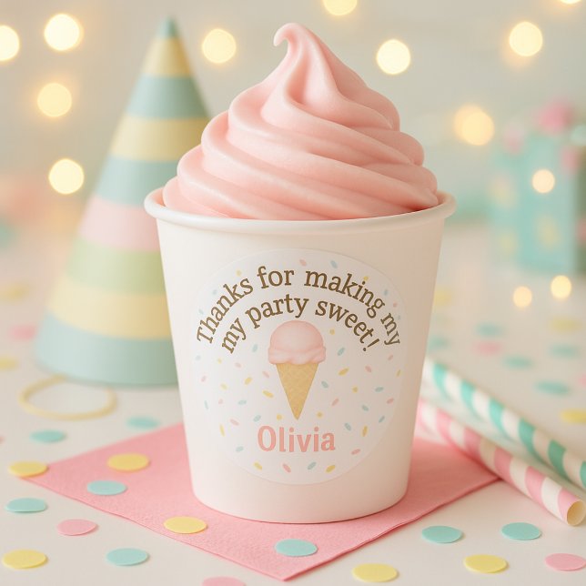 Pegatina Redonda Thanks for Making My Party Sweet | Pink Ice Cream  (Subido por el creador)