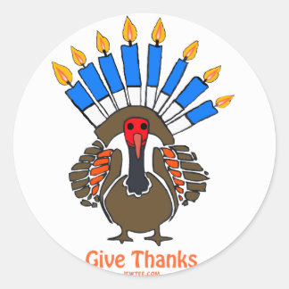 Pegatina Redonda Thanksanukkah Thanksgivukkah turkey menorah regalo