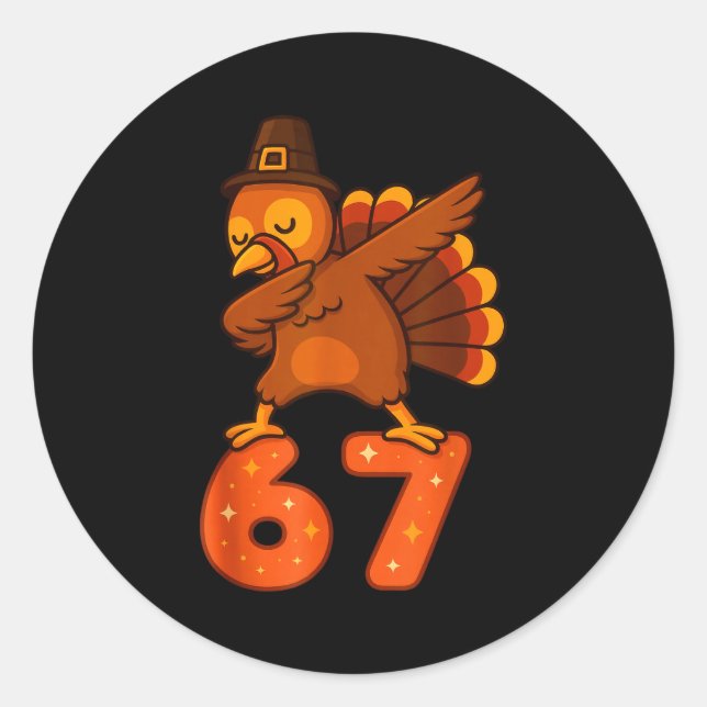 Pegatina Redonda Thanksgiving 67 Meme Six Seven Funny Turkey  (Anverso)