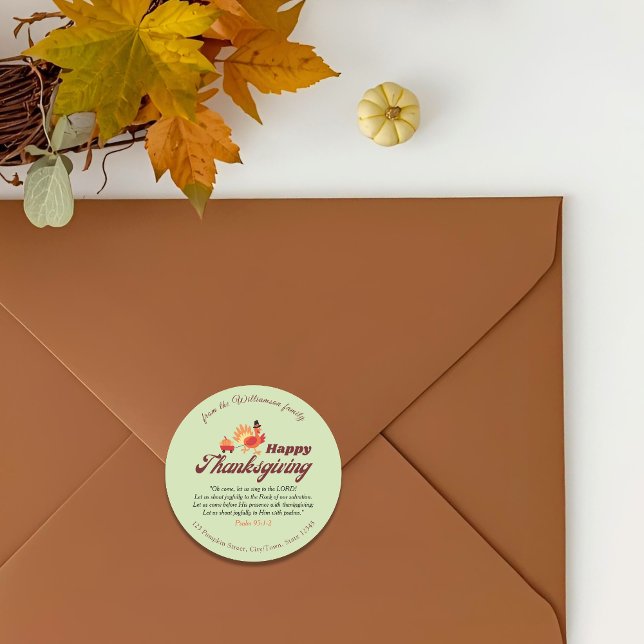 Pegatina Redonda Thanksgiving Bible Verse | Name & Address Envelope (Subido por el creador)