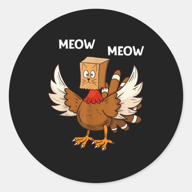 Pegatina Redonda Thanksgiving Cat Funny Fake Cat Meow Thanksgiving  (Anverso)