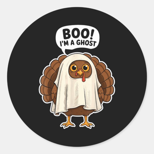 Pegatina Redonda Thanksgiving Ghost Turkey Disguise Funny Halloween (Anverso)