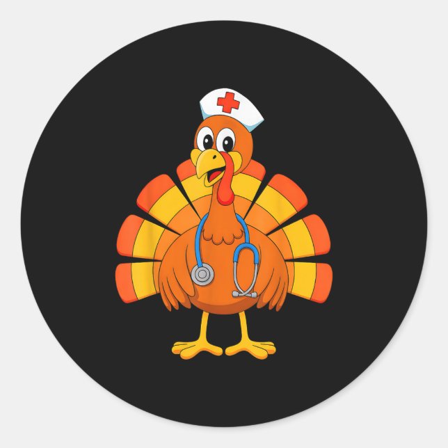 Pegatina Redonda Thanksgiving Nurse Turkey Nurses Scrub Top Nursing (Anverso)