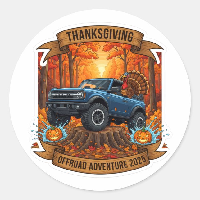 Pegatina Redonda Thanksgiving Offroad Adventure 2025 (Anverso)