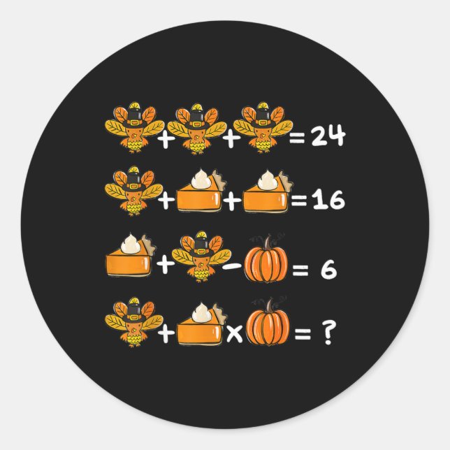 Pegatina Redonda Thanksgiving Order Of Operations Math Teacher Quiz (Anverso)