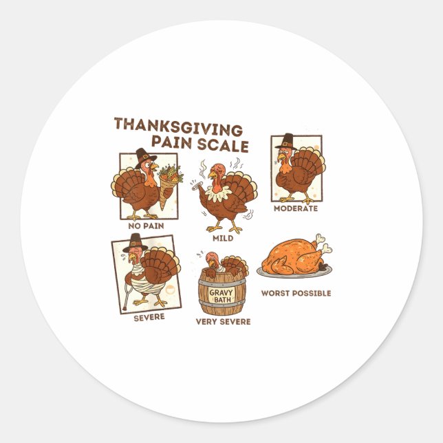 Pegatina Redonda Thanksgiving Pain Scale Turkey Funny Nurse Medical (Anverso)