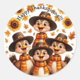 Pegatina Redonda Thanksgiving stickers with turkeys