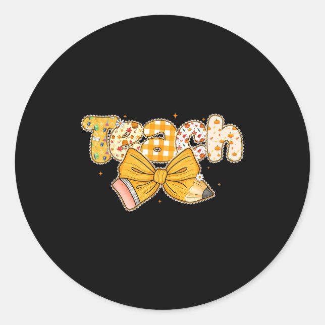 Pegatina Redonda Thanksgiving Teacher Pencil Bow Fall One Thankful  (Anverso)