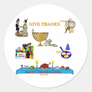 PEGATINA REDONDA THANKSGIVUKKAH DAN LOS REGALOS DE LAS GRACIAS PARA
