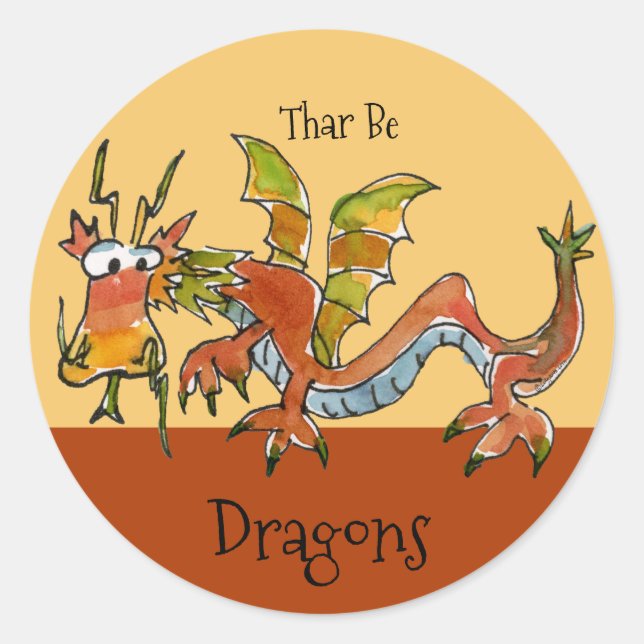Pegatina Redonda Thar Be Dragons (Anverso)