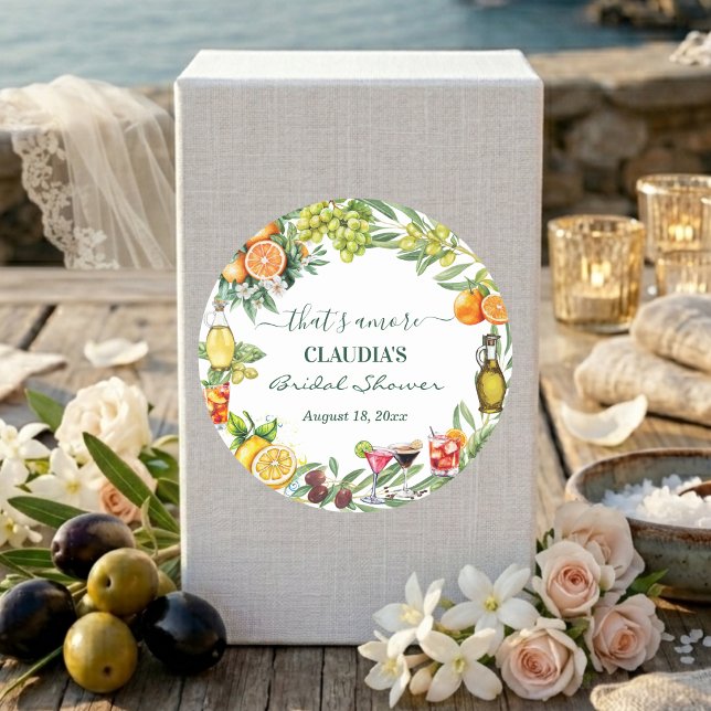 Pegatina Redonda That's Amore Italian Citrus Cocktail Bridal Shower (Subido por el creador)