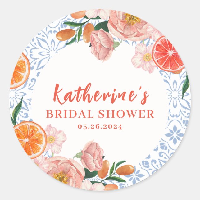 Pegatina Redonda Thats amore mediterranean citrus Bridal shower  (Anverso)