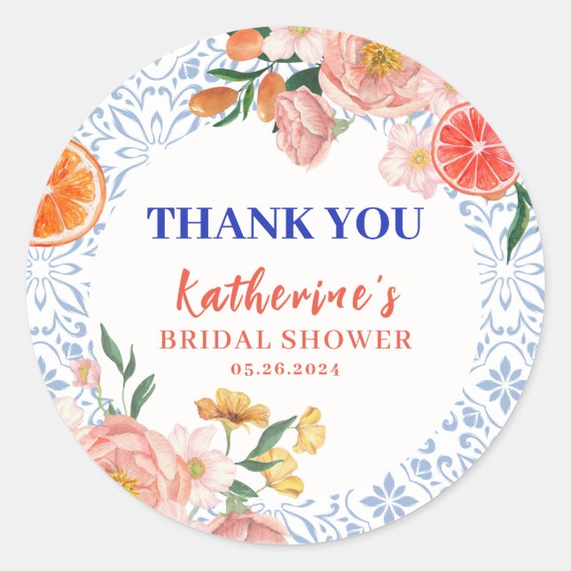 Pegatina Redonda Thats amore mediterranean citrus Bridal shower  (Anverso)