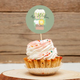 Pegatina Redonda The Adventure Begin Hot Air Balloon Cupcake Topper