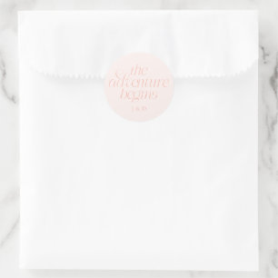 Pegatina Redonda The Adventure Begins Wedding Peach