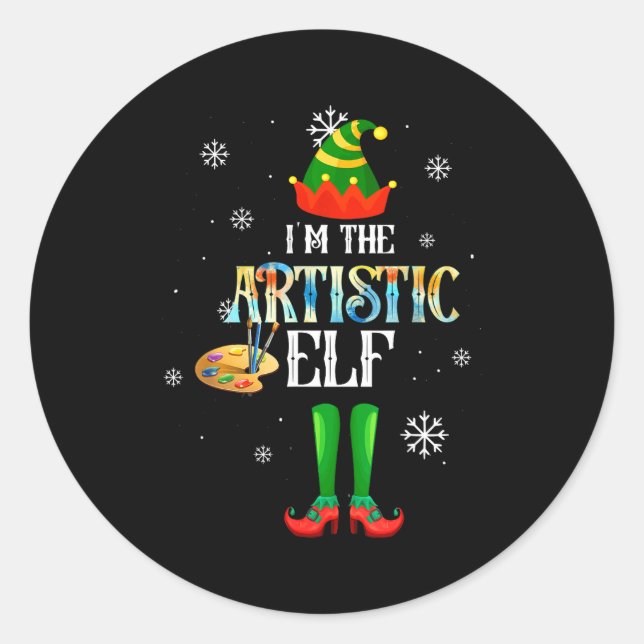 Pegatina Redonda The Artistic Elf Squad Elf Family Christmas Pajama (Anverso)