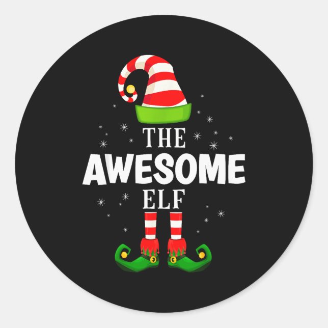 Pegatina Redonda The Awesome Elf Christmas Pjs Matching Pajama  (Anverso)