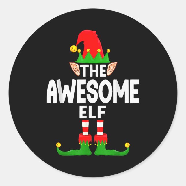 Pegatina Redonda The Awesome Elf Family Christmas Pajama Party  (Anverso)