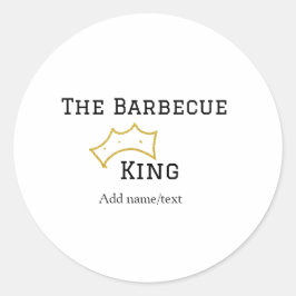 Pegatina Redonda The Barbecue king crownadd name text cooking best
