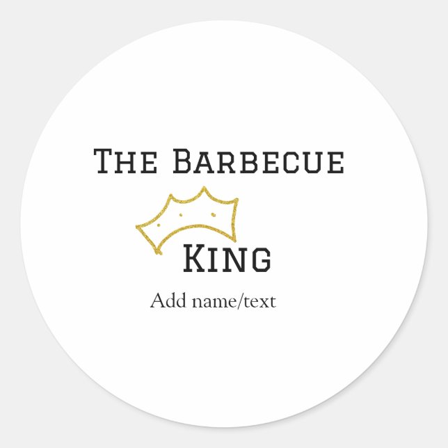 Pegatina Redonda The Barbecue king crownadd name text cooking best  (Anverso)