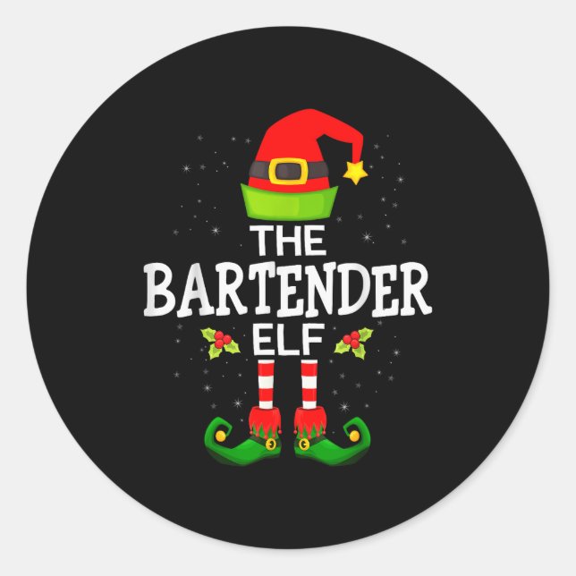 Pegatina Redonda The Bartender Elf Christmas Family Matching Pajama (Anverso)
