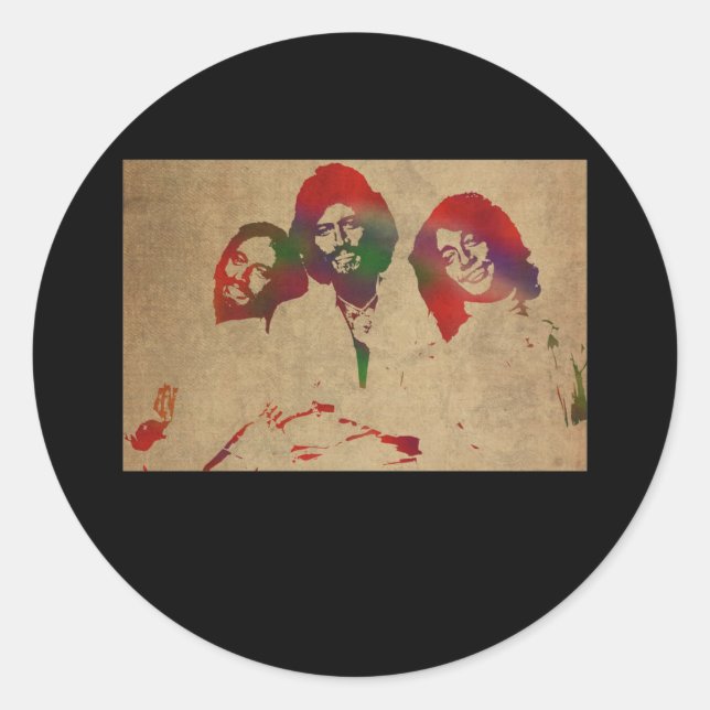 Pegatina Redonda The Bee Gees Watercolor Portrait (Anverso)