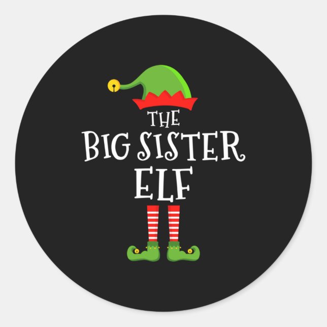 Pegatina Redonda The Big Sister Elf Funny Christmas Matching Family (Anverso)