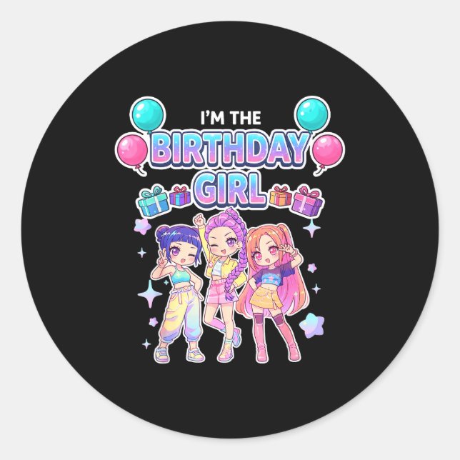 Pegatina Redonda The birthday girl cute chibi kpop funny kids (Anverso)