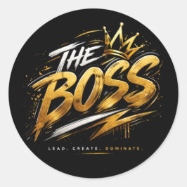Pegatina Redonda The Boss Crown – Gold Motivation Power Sticker 🔥 