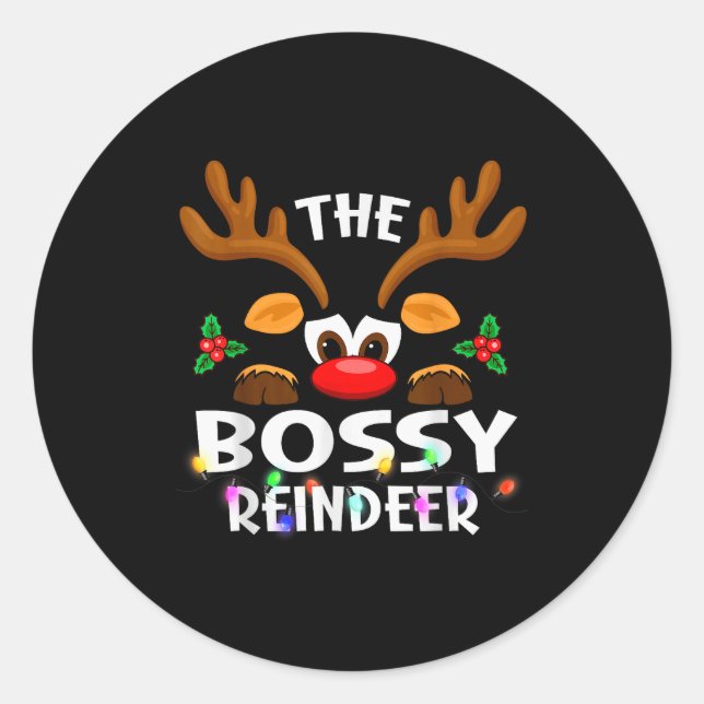 Pegatina Redonda The Bossy Reindeer Christmas Men Women  (Anverso)